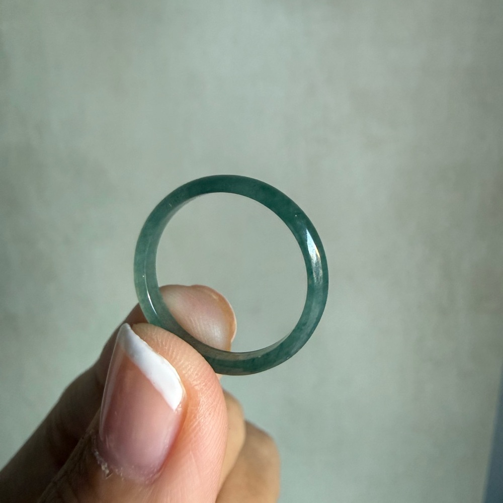 Real Jade Ring US 7.5 Grade A Jadeite Green Jade Band Ring Smooth Thin Texture
